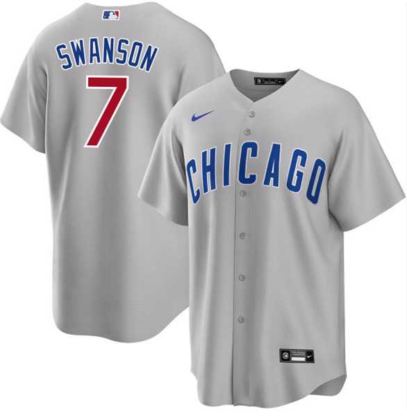 Men%27s Chicago Cubs #7 Dansby Swanson Gray Cool Base Stitched Baseball Jersey Dzhi->chicago cubs->MLB Jersey